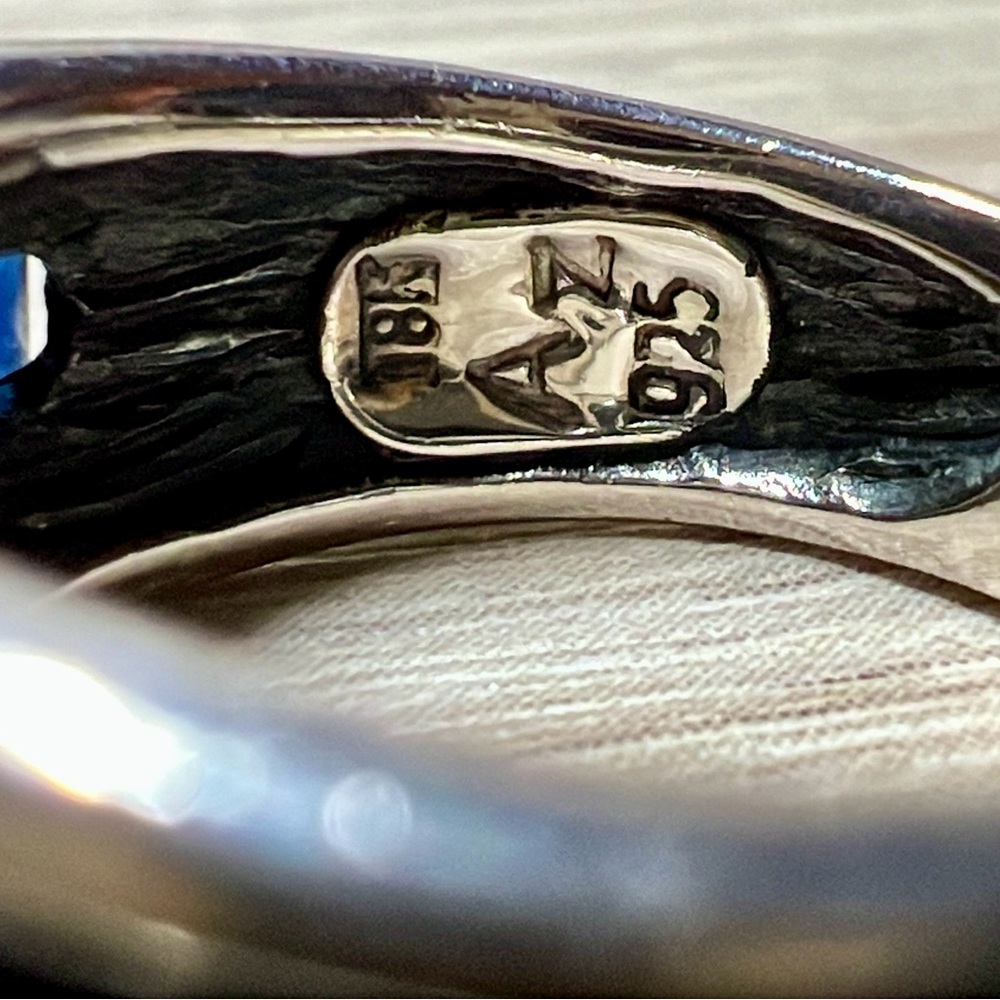 Designer Signed AZ Sterling Silver & 18k Yellow Gold Sapphire Ring, Size 6.5 - Picture 8 of 12
